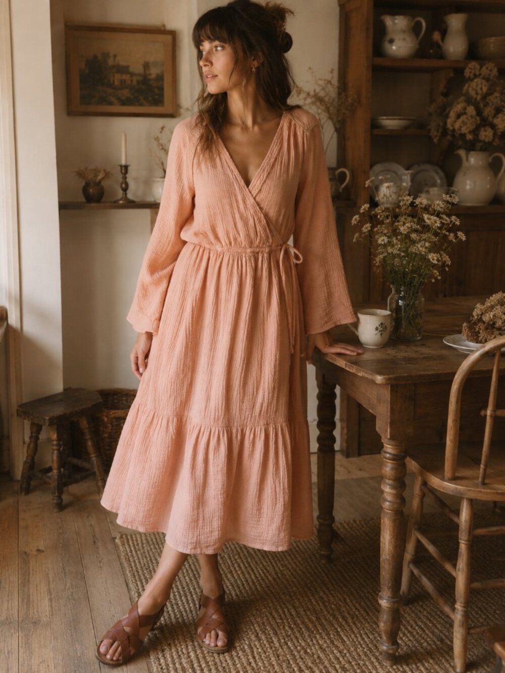 Soft Cottagecore Gauze Lounge Dress ✨ Blush Pink Oversized Adjustable
